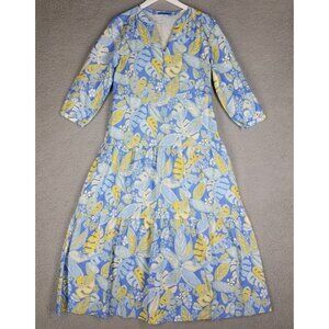 J.McLaughlin Midi Dress Women's Medium Linen Blend Monstera Plants Beach Summer